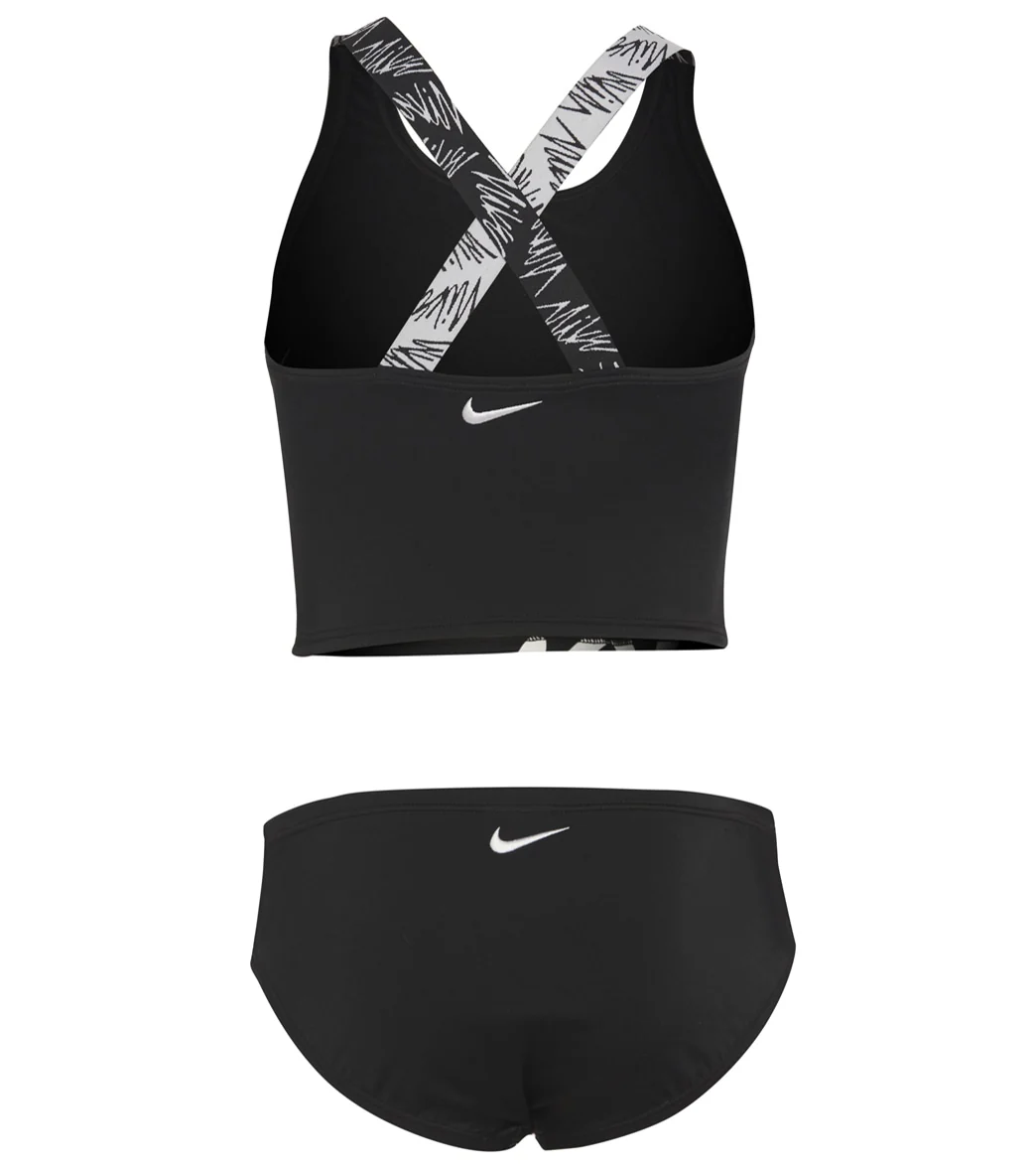 Nike Girls' Script Logo Crossback Two Piece Mid Bikini Set (Big Kid) - Image 8