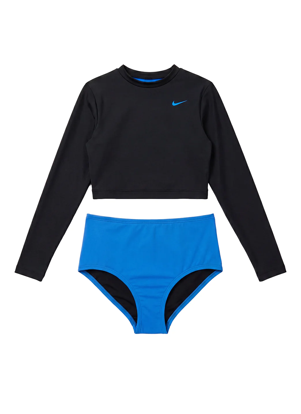 Nike Girl's Solid Essential Long Sleeve Crop Two Piece Bikini Set (Big Kid) - Image 2