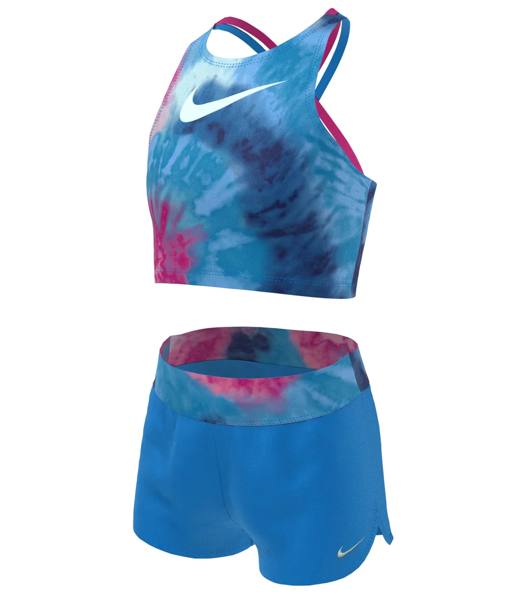 Nike Girls' Tie Dye Spiderback Two Piece Mid Bikini Set (Big Kid) - Image 13