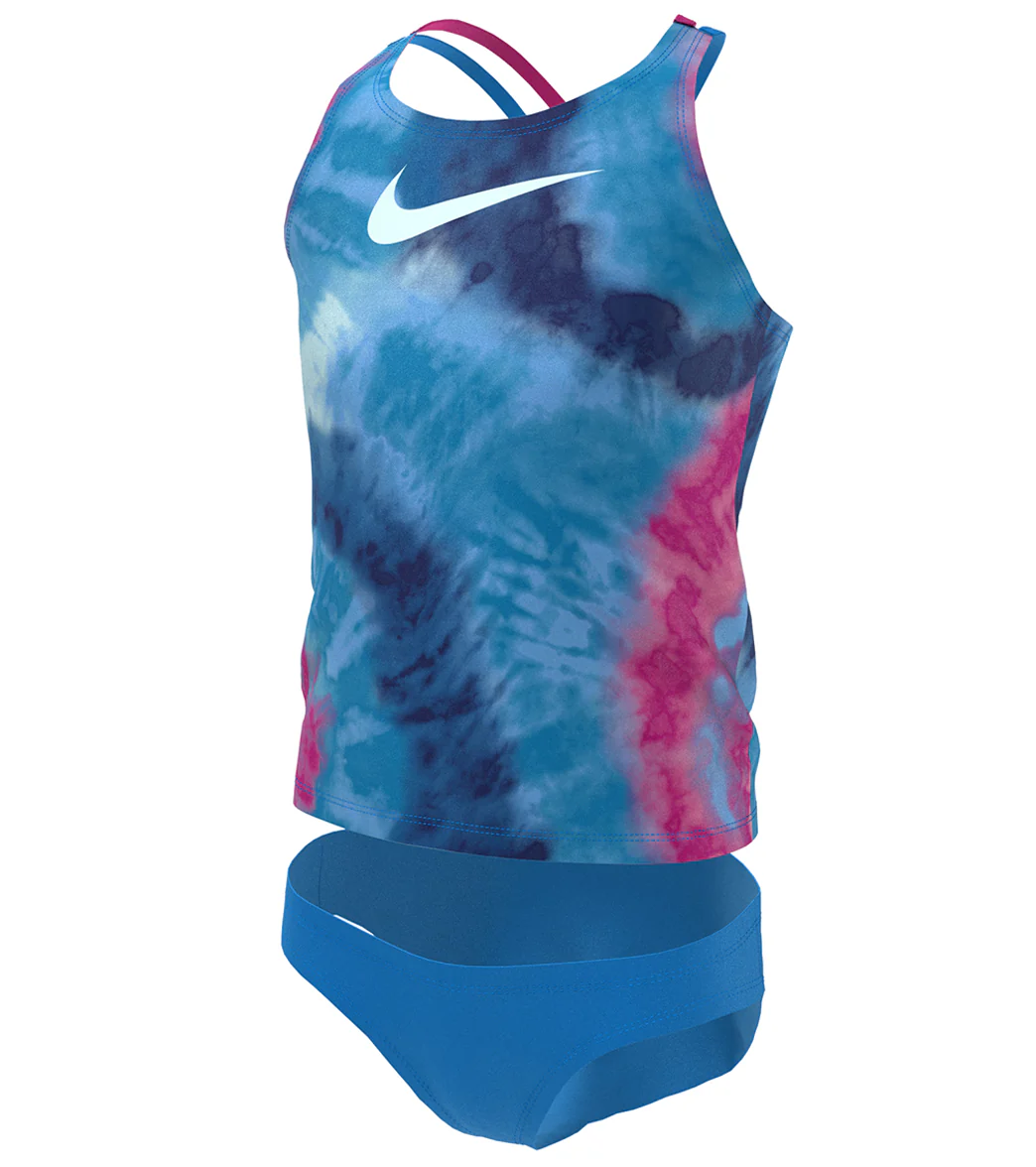 Nike Girls' Tie Dye Spiderback Two Piece Tankini Set (Big Kid) - Image 10