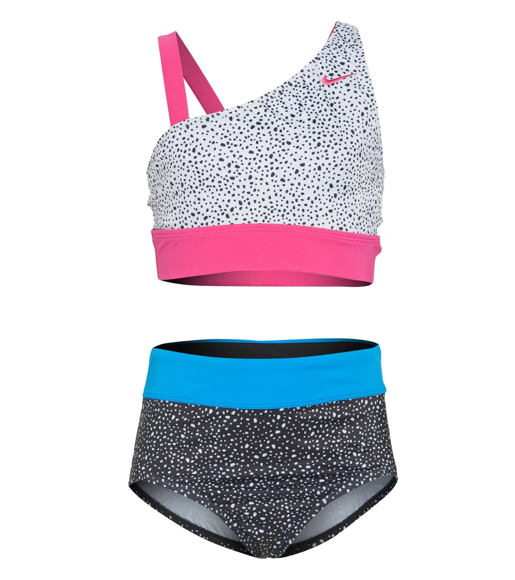 Nike Girls' Water Dots Asymmetrical Top & High Waist Bikini Set (Big Kid) - Image 5
