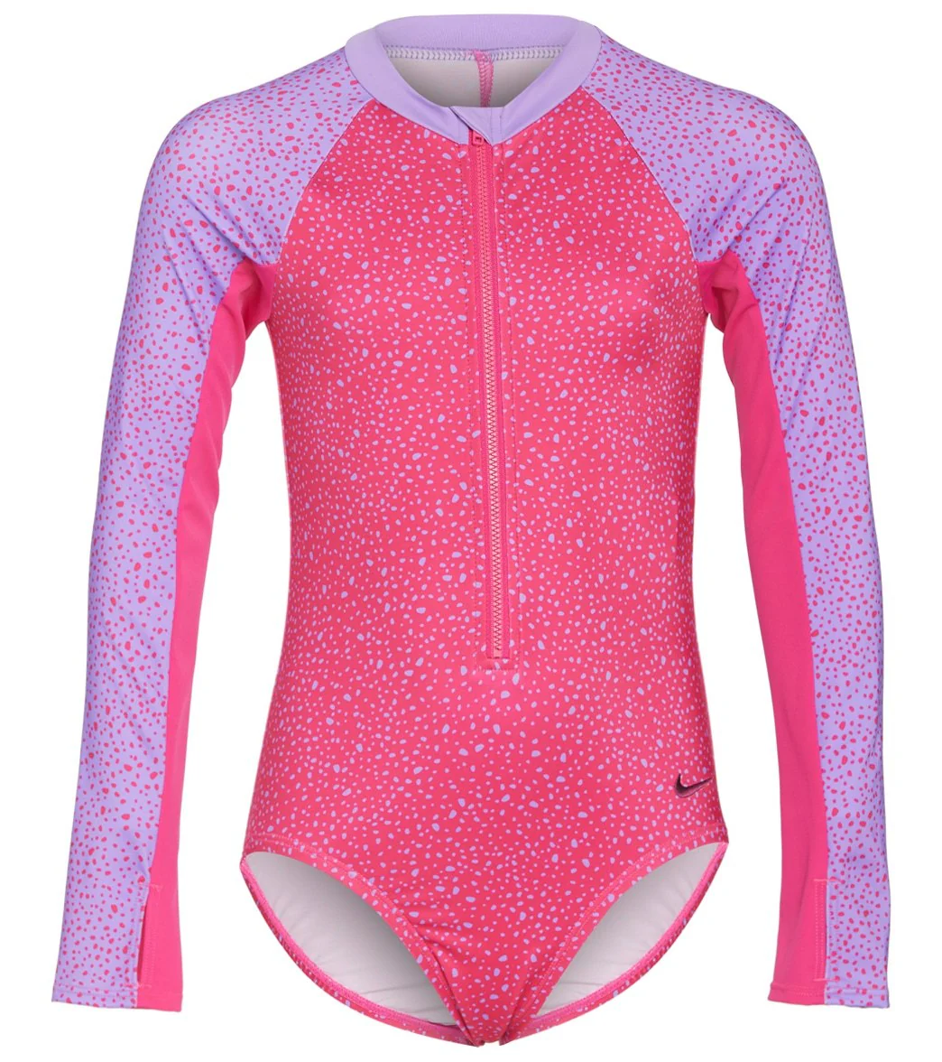 Nike Girls' Water Dots Long Sleeve One Piece Swimsuit (Big Kid) - Image 8