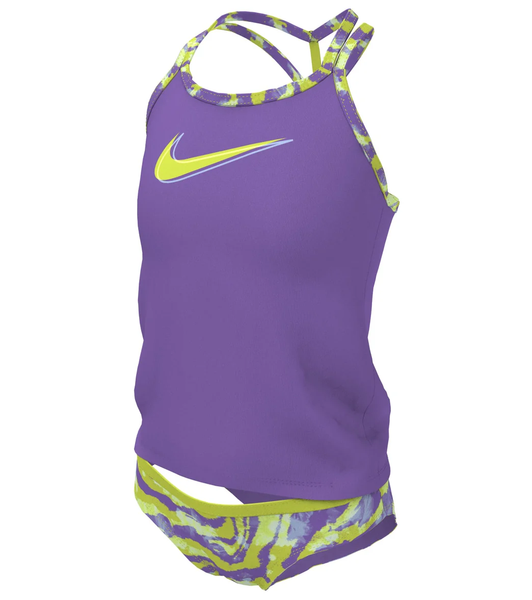 Nike Girls' Watercolor T-Crossback Two Piece Tankini Set (Big Kid) - Image 2