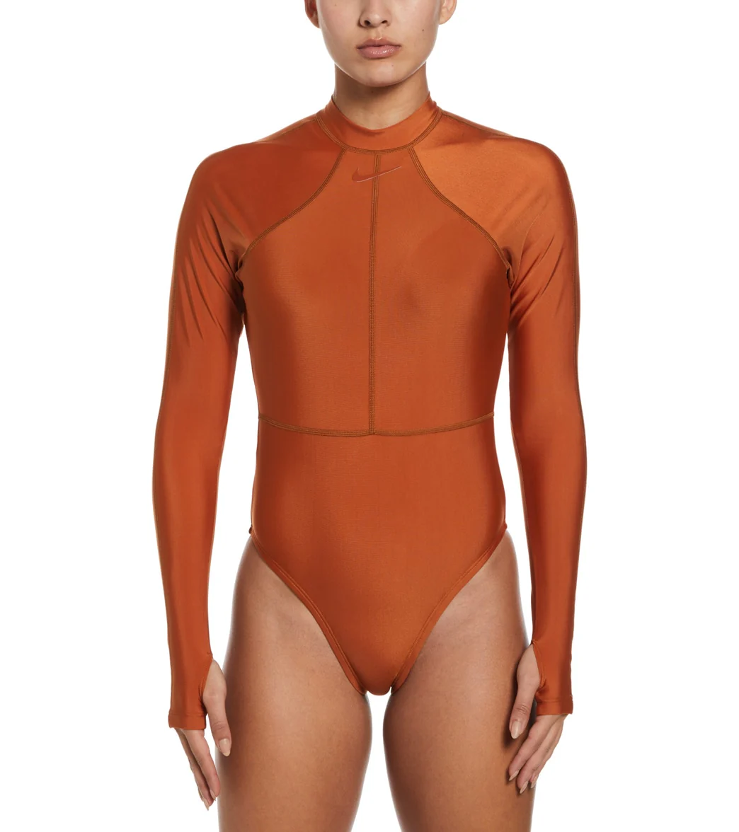 Nike Women's Solid Victory Long Sleeve One Piece Swimsuit