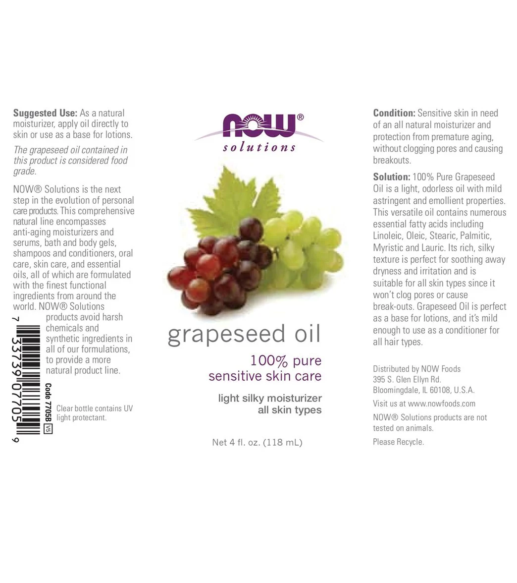 NOW 100% Pure Grapeseed Oil 4 oz - Image 2