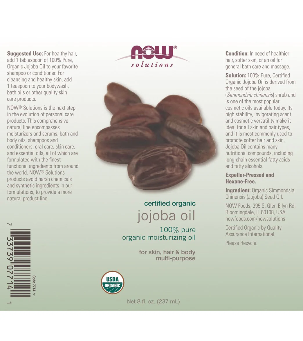 NOW 100% Pure Organic Jojoba Oil 8 oz - Image 2