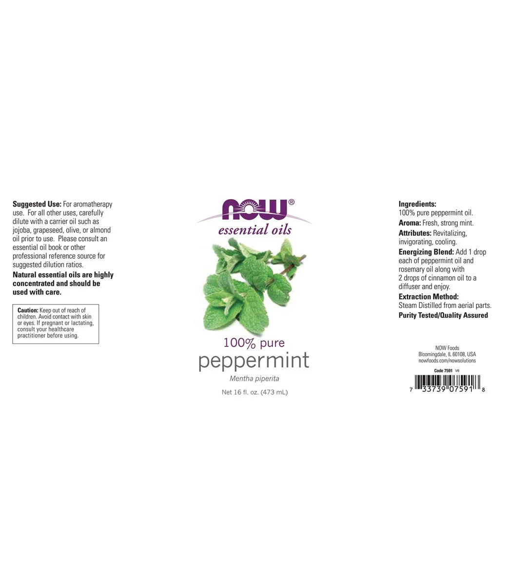 NOW 100% Pure Peppermint Oil 16 oz - Image 2