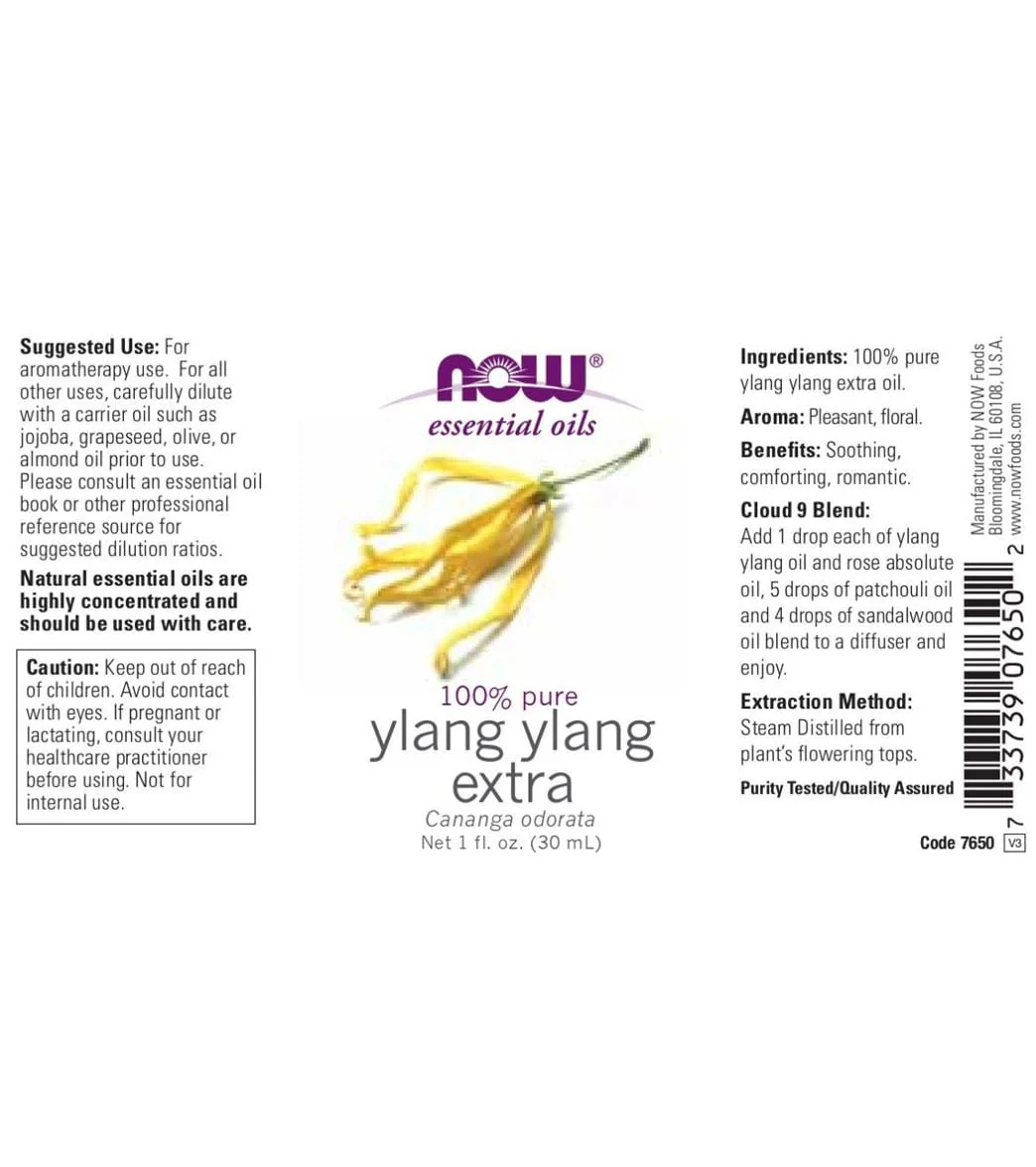 NOW 100% Pure Ylang Ylang Essential Oil 1 oz - Image 2