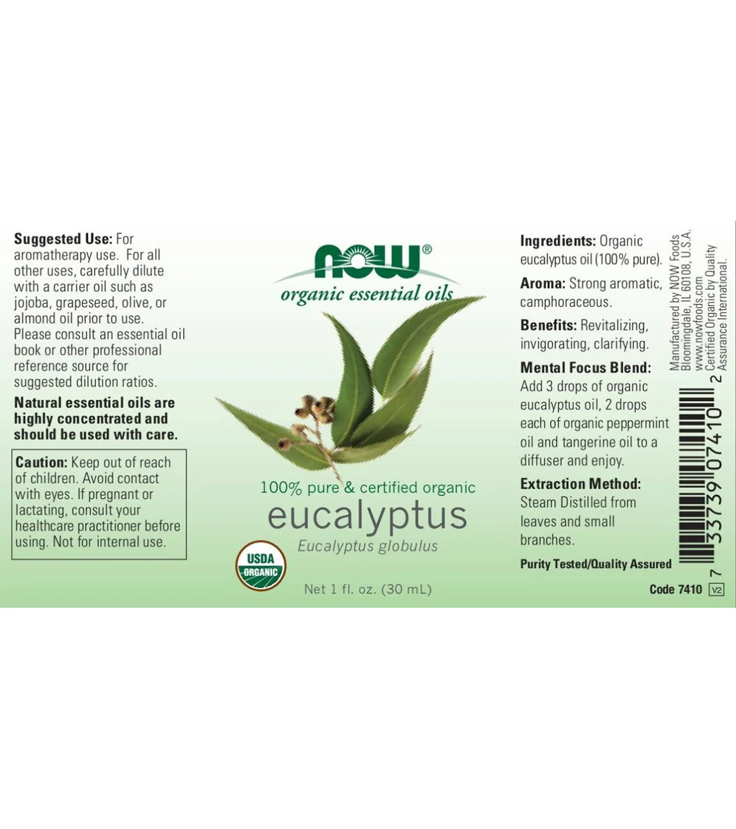 NOW Organic Eucalyptus Essential Oil 1 oz - Image 2