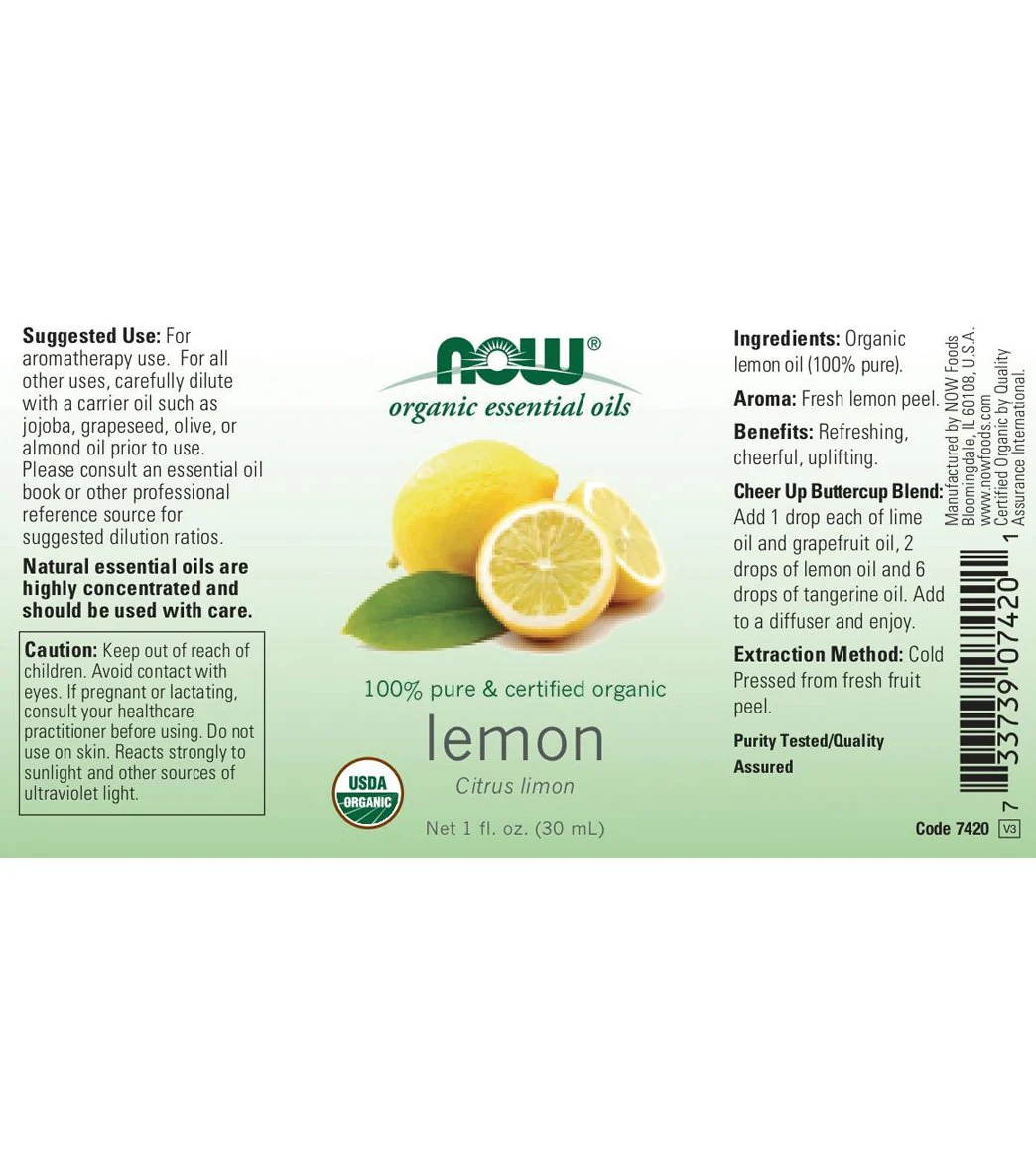 NOW Organic Lemon Oil Organic 1 oz - Image 2