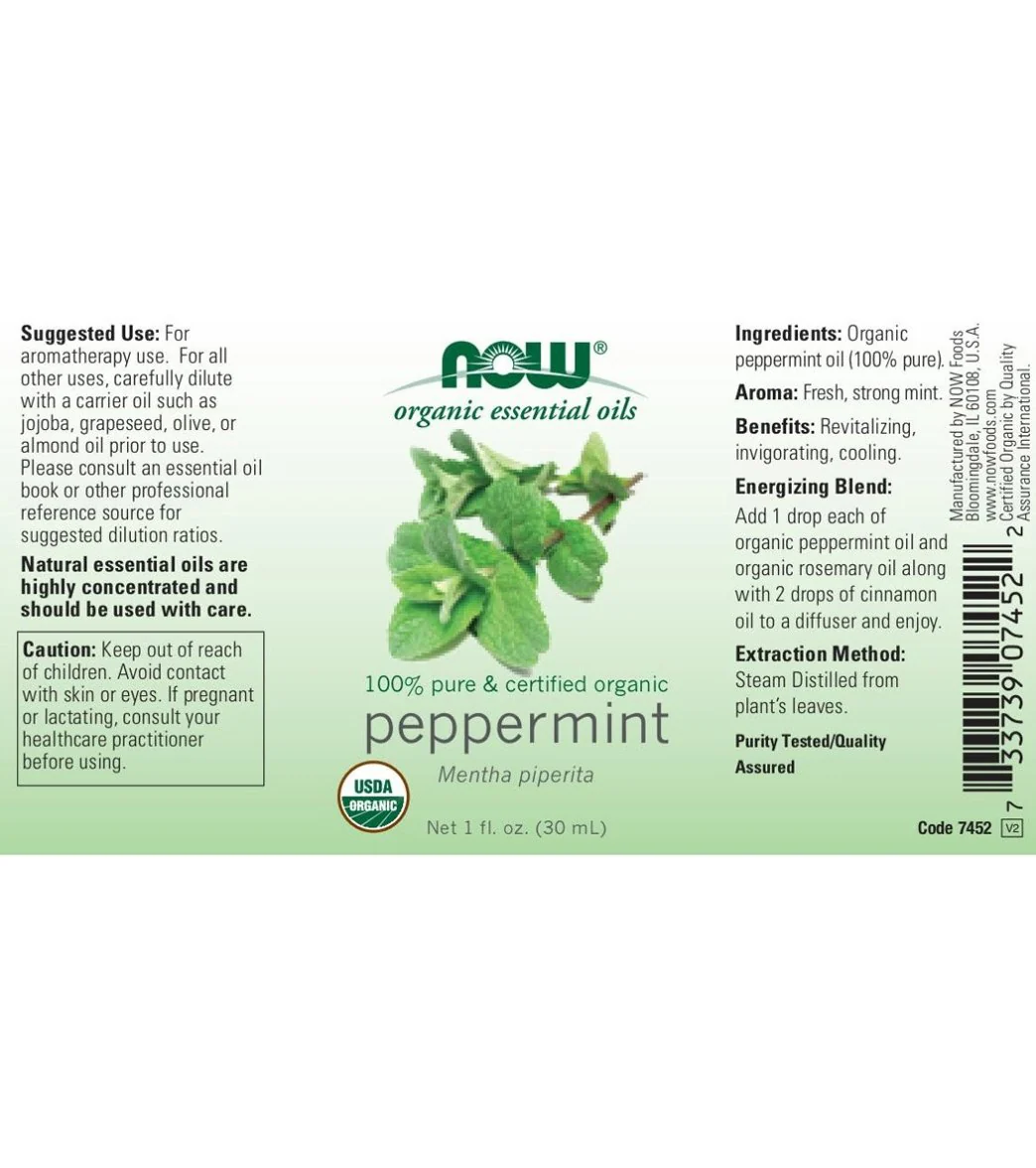 NOW Organic Peppermint Essential Oil 1 oz - Image 2