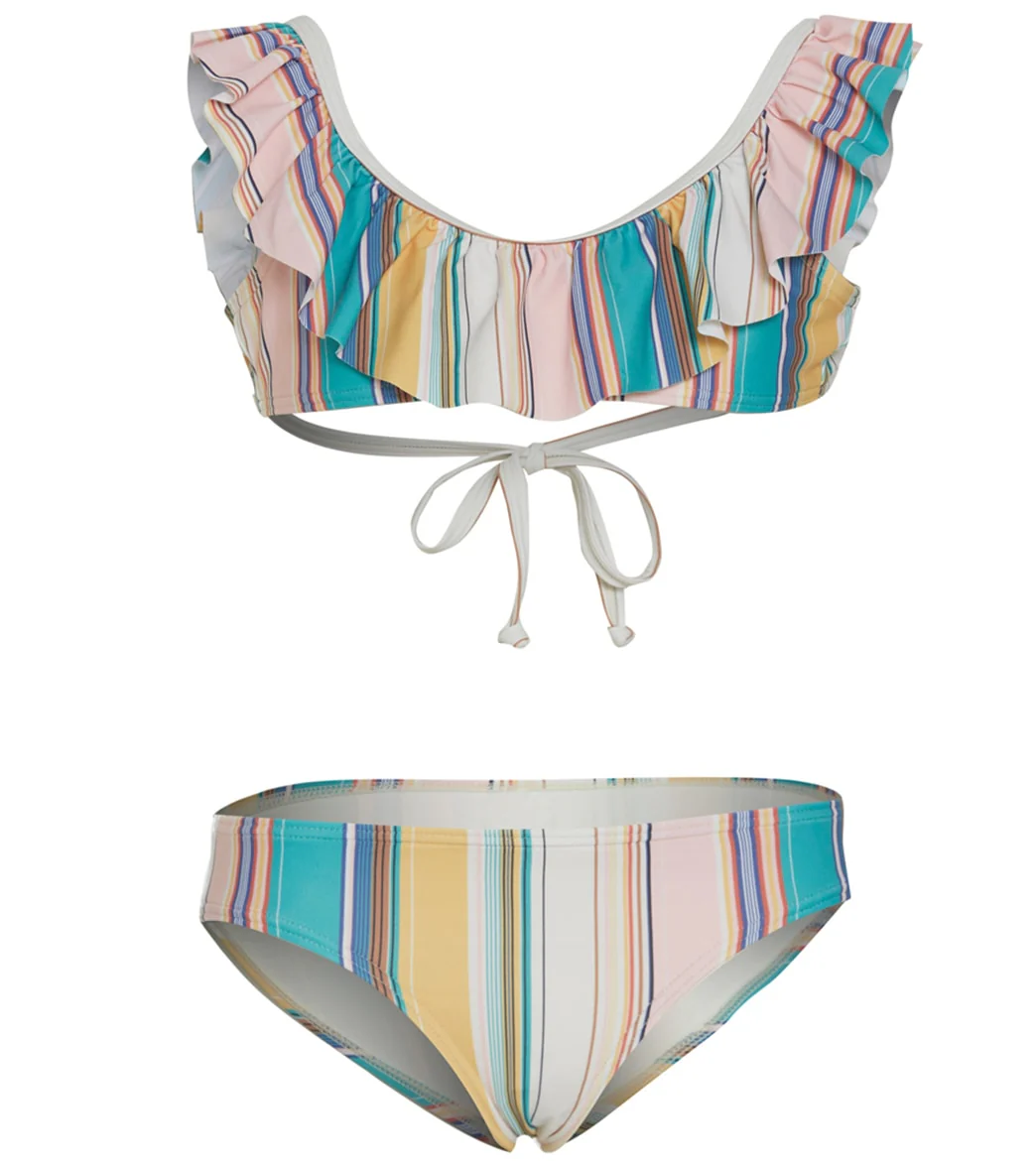O'Neill Girls' Baja Stripe Ruffle Tie Back Swim Set (Little Kid, Big Kid)
