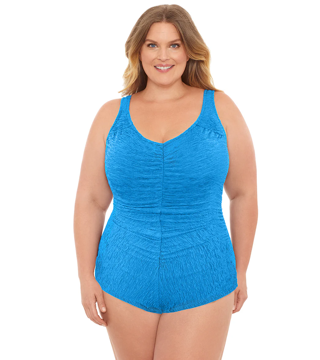 Penbrooke Krinkle Plus Size Chlorine Resistant Girl Leg One Piece Swimsuit - Image 16