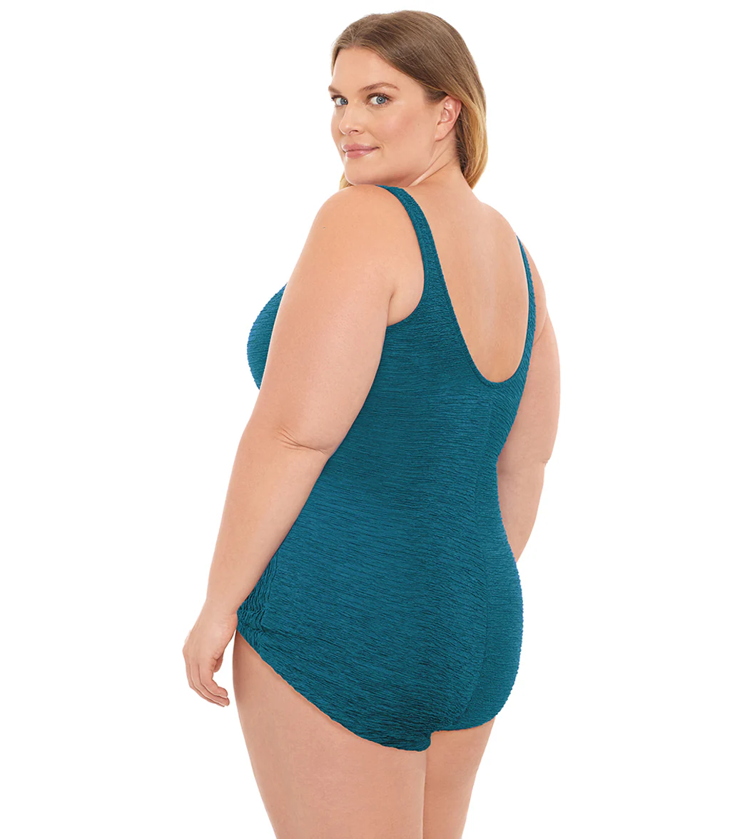 Penbrooke Krinkle Plus Size Chlorine Resistant Girl Leg One Piece Swimsuit - Image 2