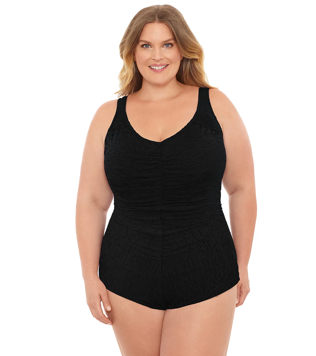 Penbrooke Krinkle Plus Size Chlorine Resistant Girl Leg One Piece Swimsuit - Image 22
