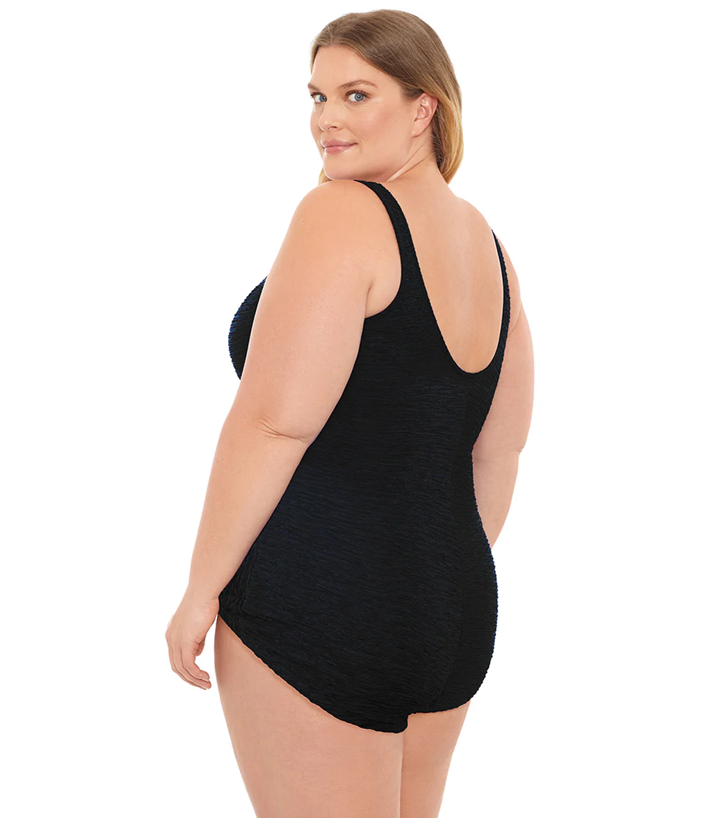 Penbrooke Krinkle Plus Size Chlorine Resistant Girl Leg One Piece Swimsuit - Image 23