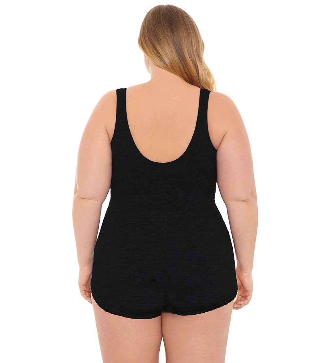 Penbrooke Krinkle Plus Size Chlorine Resistant Girl Leg One Piece Swimsuit - Image 24