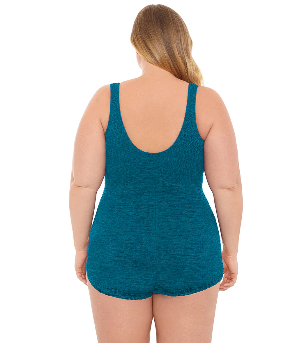 Penbrooke Krinkle Plus Size Chlorine Resistant Girl Leg One Piece Swimsuit - Image 3