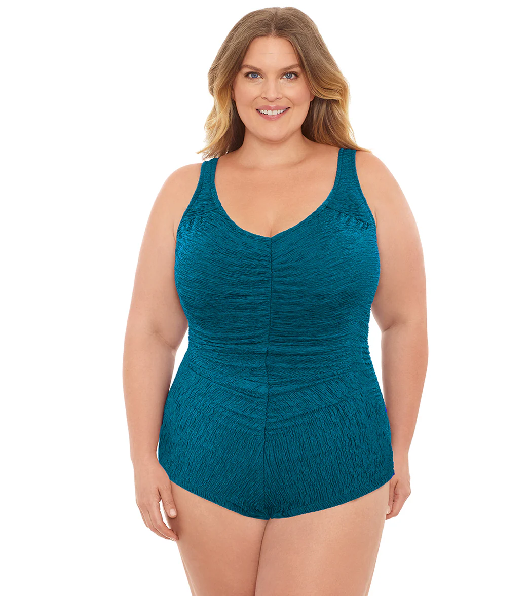 Penbrooke Krinkle Plus Size Chlorine Resistant Girl Leg One Piece Swimsuit - Image 5