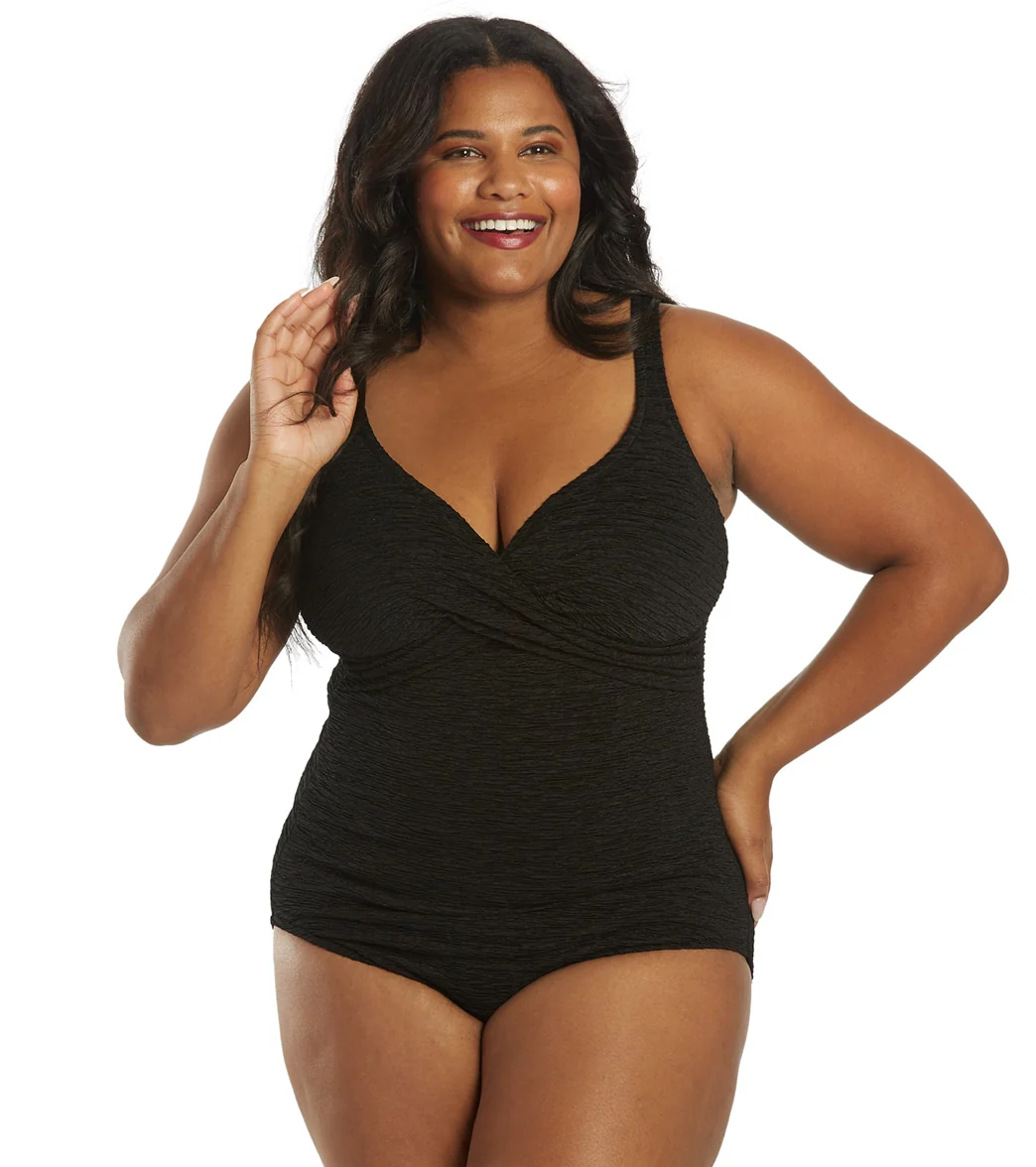 Penbrooke Krinkle Women's Plus Size Chlorine Resistant  Twist Front  Long Torso One Piece Swimsuit - Image 20