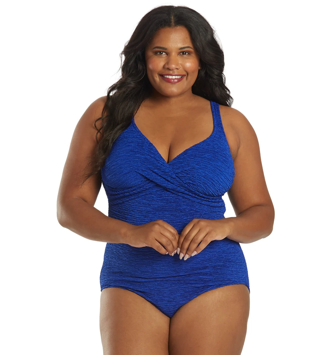 Penbrooke Krinkle Women's Plus Size Chlorine Resistant  Twist Front  Long Torso One Piece Swimsuit - Image 7