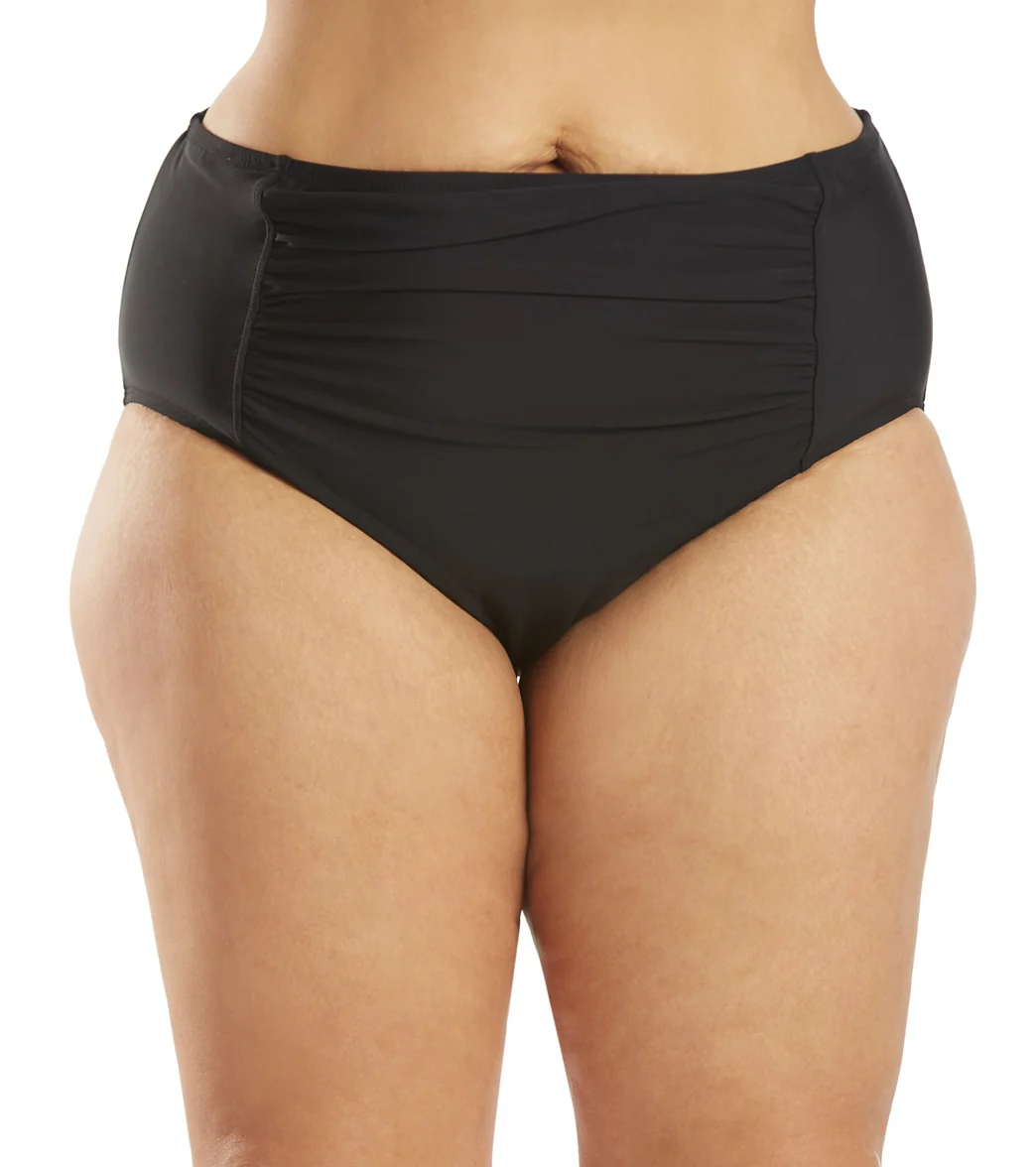 Penbrooke Plus Size Solid Shirred Front Bikini Bottom