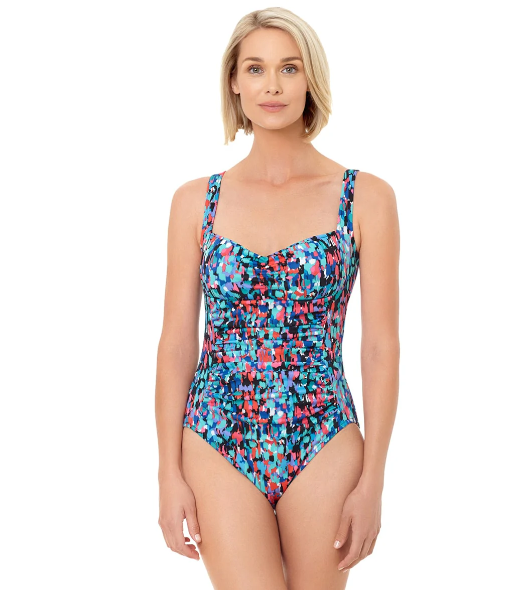 Penbrooke Women's Chlorine Resistant Painted Dot Shirred One Piece Swimsuit - Image 6