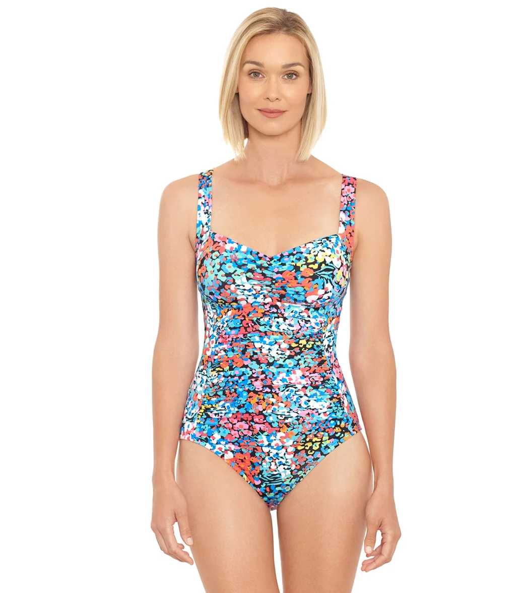 Penbrooke Women's Floral Bliss Shirred Mio One Piece Swimsuit
