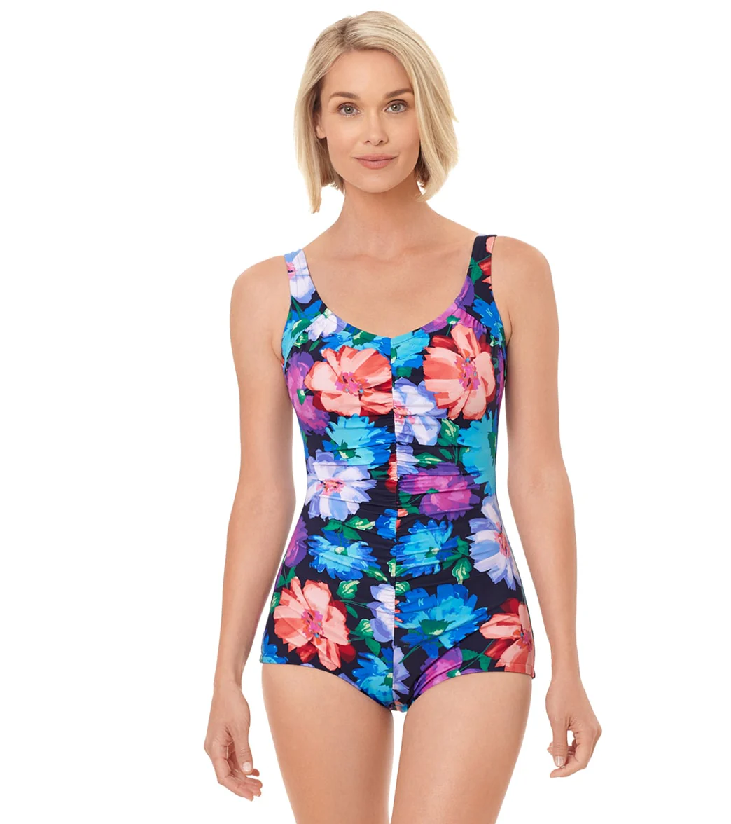 Penbrooke Women's Garden Variety Shirred Girl Leg One Piece Swimsuit - Image 6