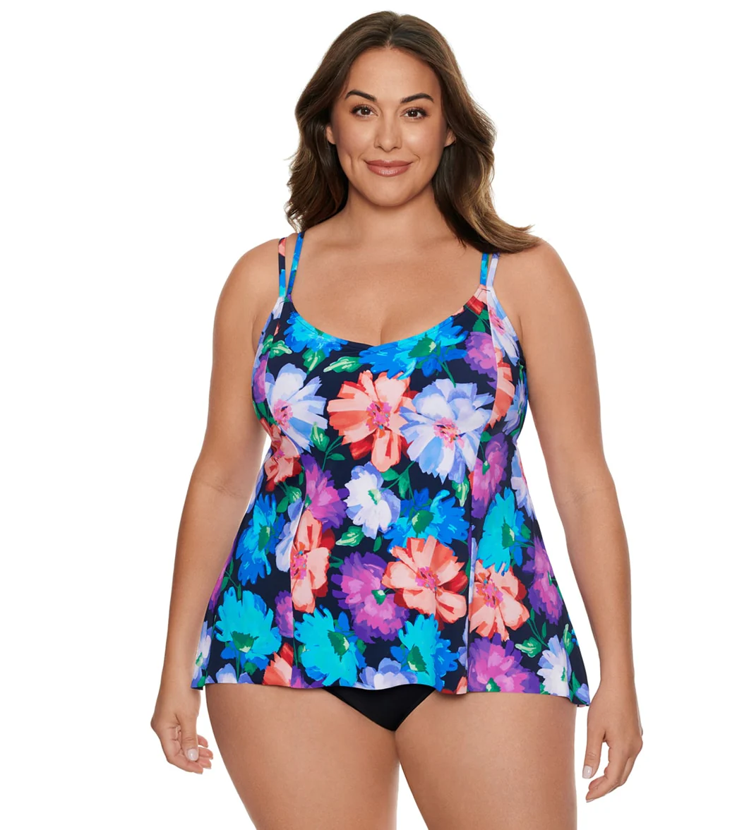 Penbrooke Women's Plus Size Garden Variety Princess Seam Hi Lo Tankini Top - Image 6