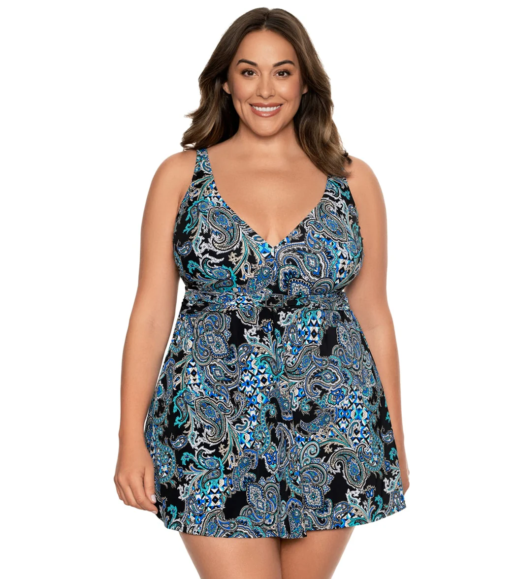 Penbrooke Women's Plus Size Paisley Punch Empire Banded Swim Dress - Image 5