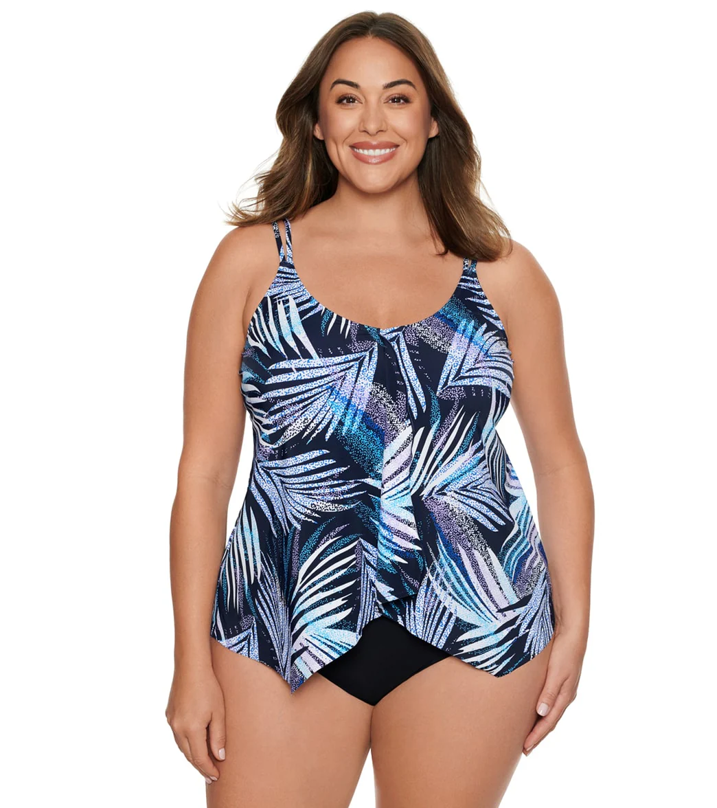 Penbrooke Women's Plus Size Palm Dot Handerchief Tankini Top