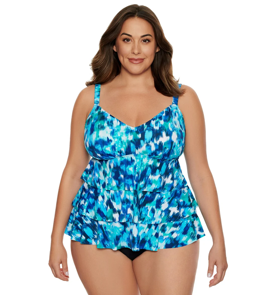 Penbrooke Women's Plus Size Rain Dance 3 Tier Tankini Top - Image 6
