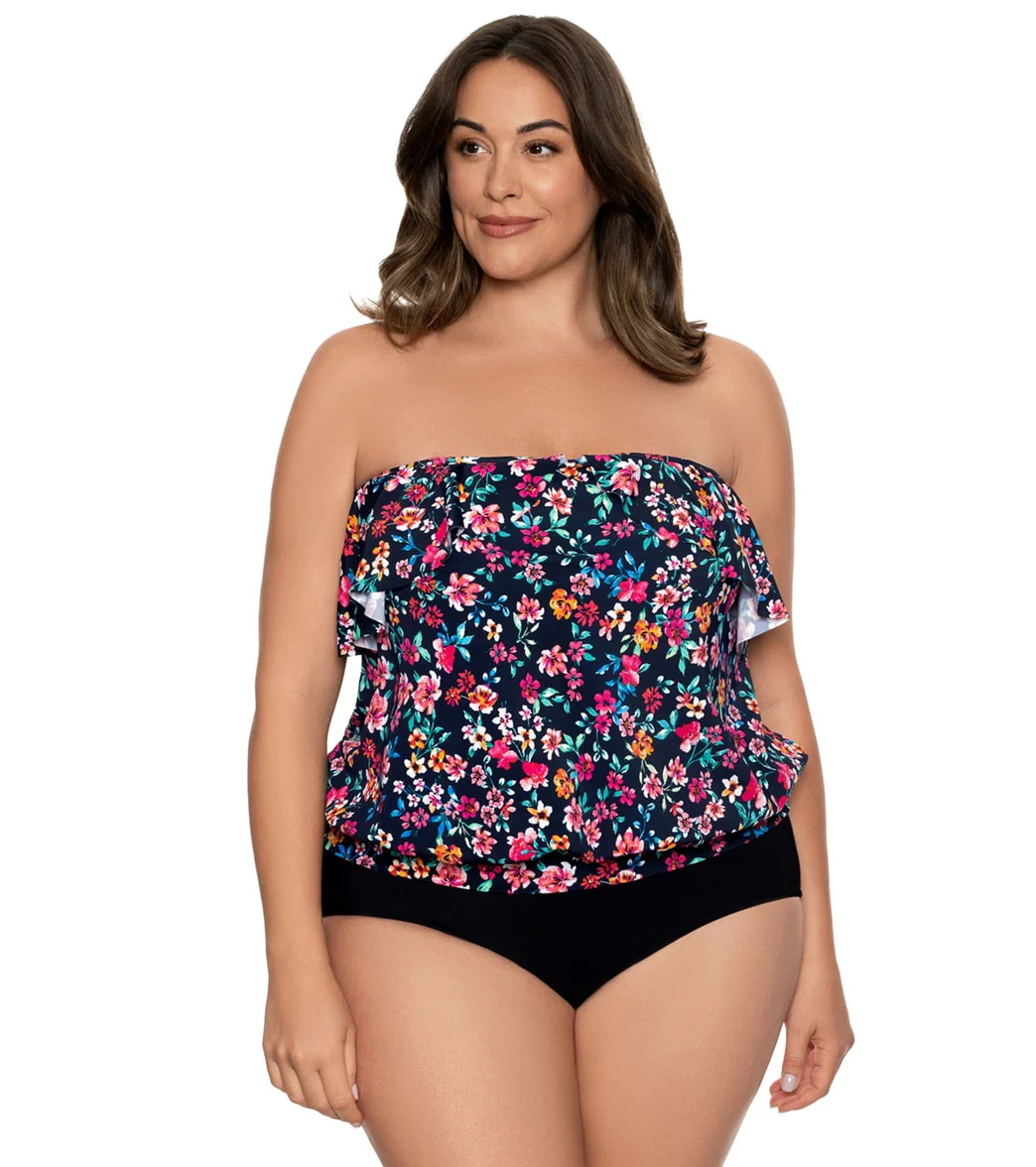 Penbrooke Women's Plus Size Sweetest Escape Bandeau Split Ruffle Blouson Tankini Top - Image 4