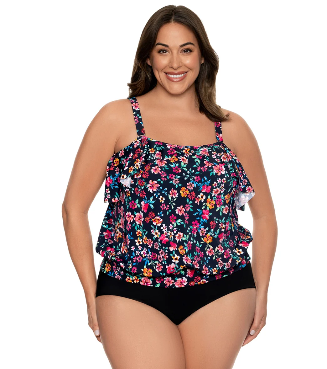 Penbrooke Women's Plus Size Sweetest Escape Bandeau Split Ruffle Blouson Tankini Top - Image 8