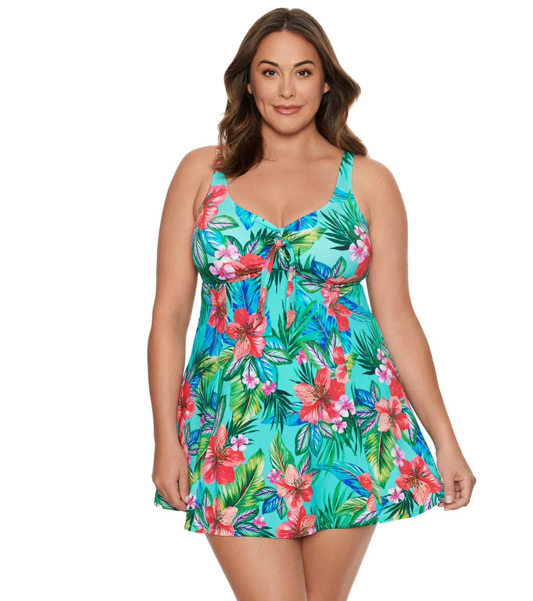 Penbrooke Women's Plus Size Taste of Tropic Bow Front Swim Dress - Image 6