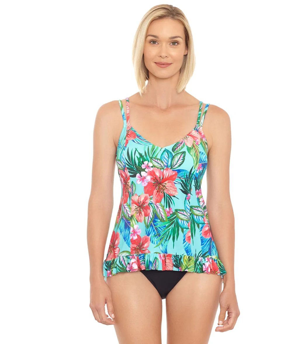 Penbrooke Women's Taste of Tropic Princess Seam Ruffle Tankini Top