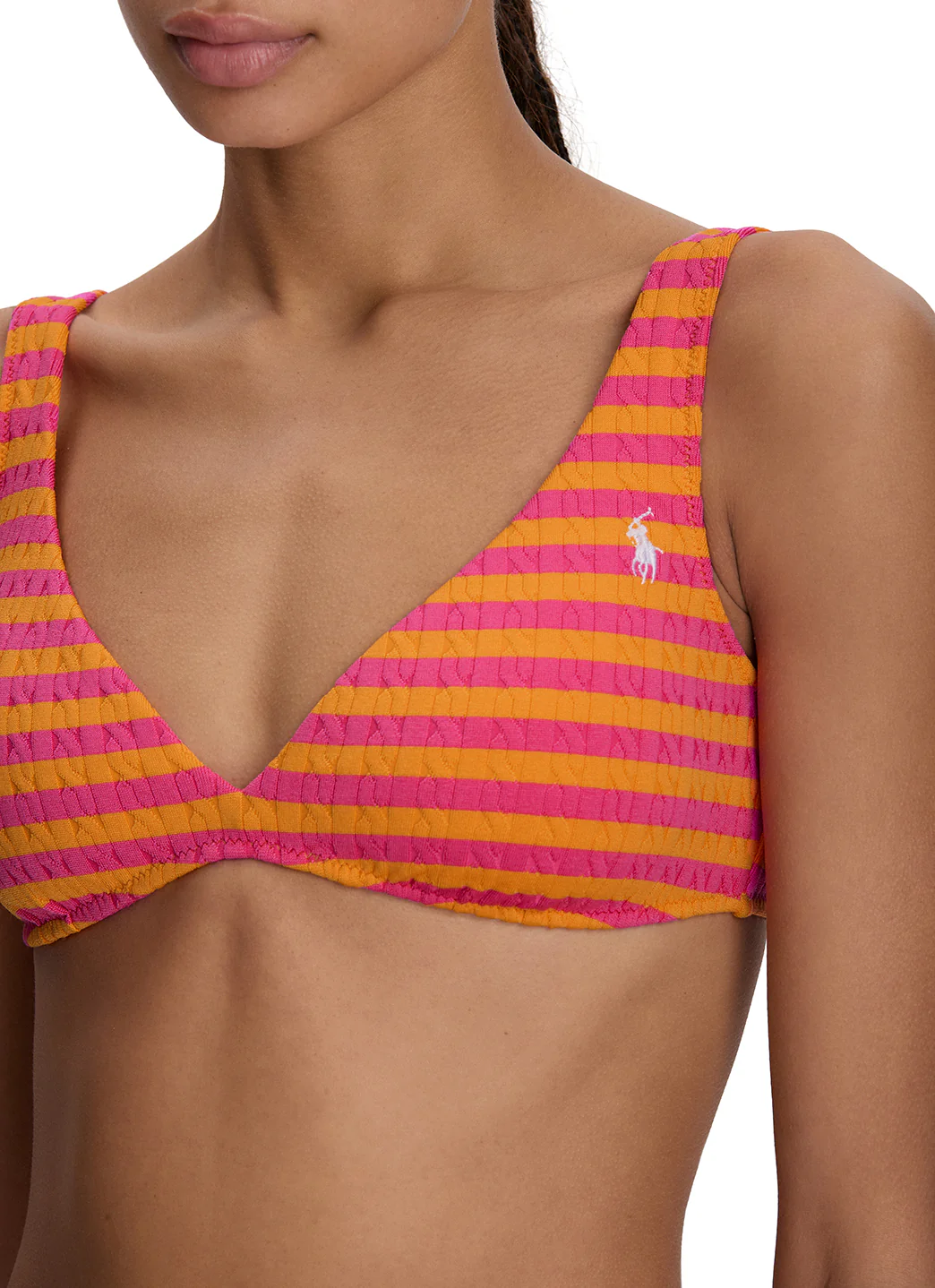Polo Ralph Lauren Women's Cable Stripe V Neck Hook Back Bikini Top - Image 7