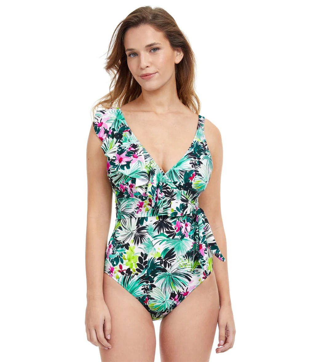 Profile by Gottex Women's Beautiful Day V Neck One Shoulder Ruffle One Piece Swimsuit