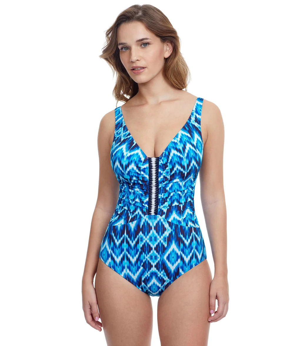 Profile by Gottex Women's Ocean Blues V Neck One Piece Swimsuit - Image 6