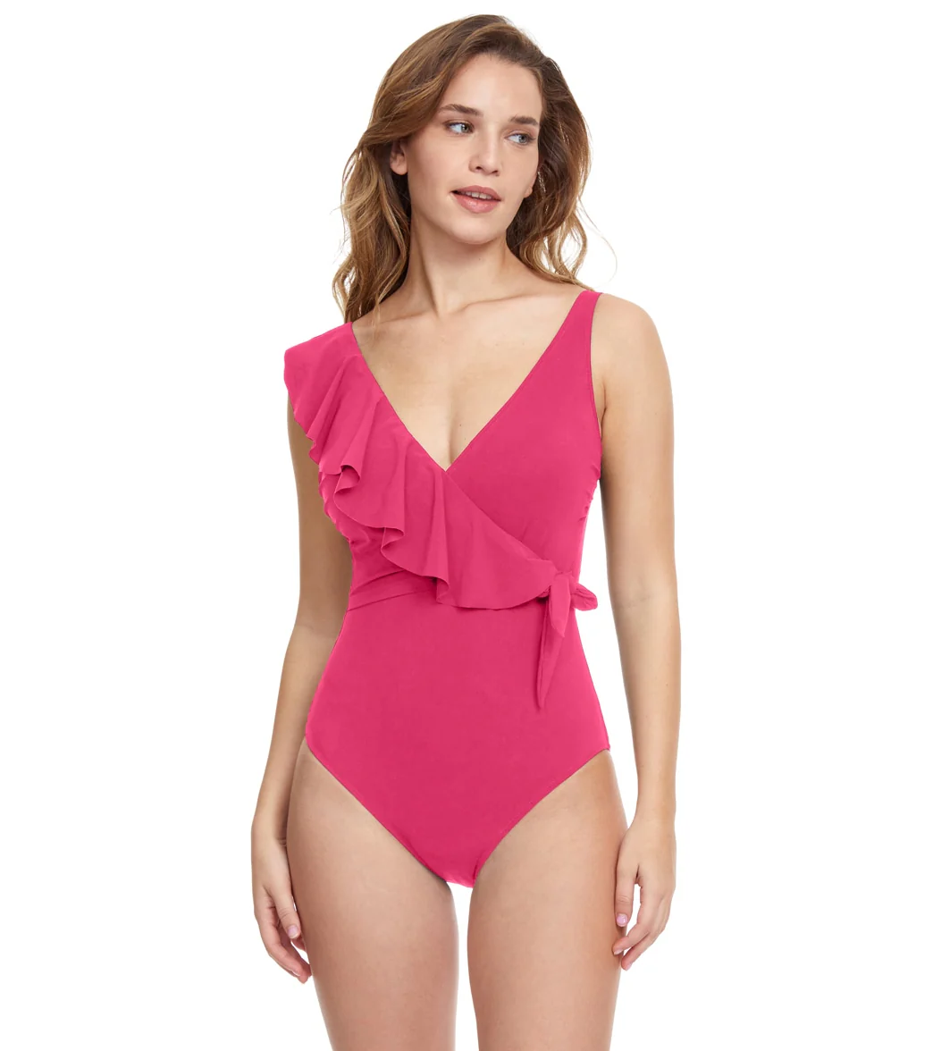 Profile by Gottex Women's Tutti Frutti Ruffle Surplice Tie Side One Piece Swimsuit - Image 2