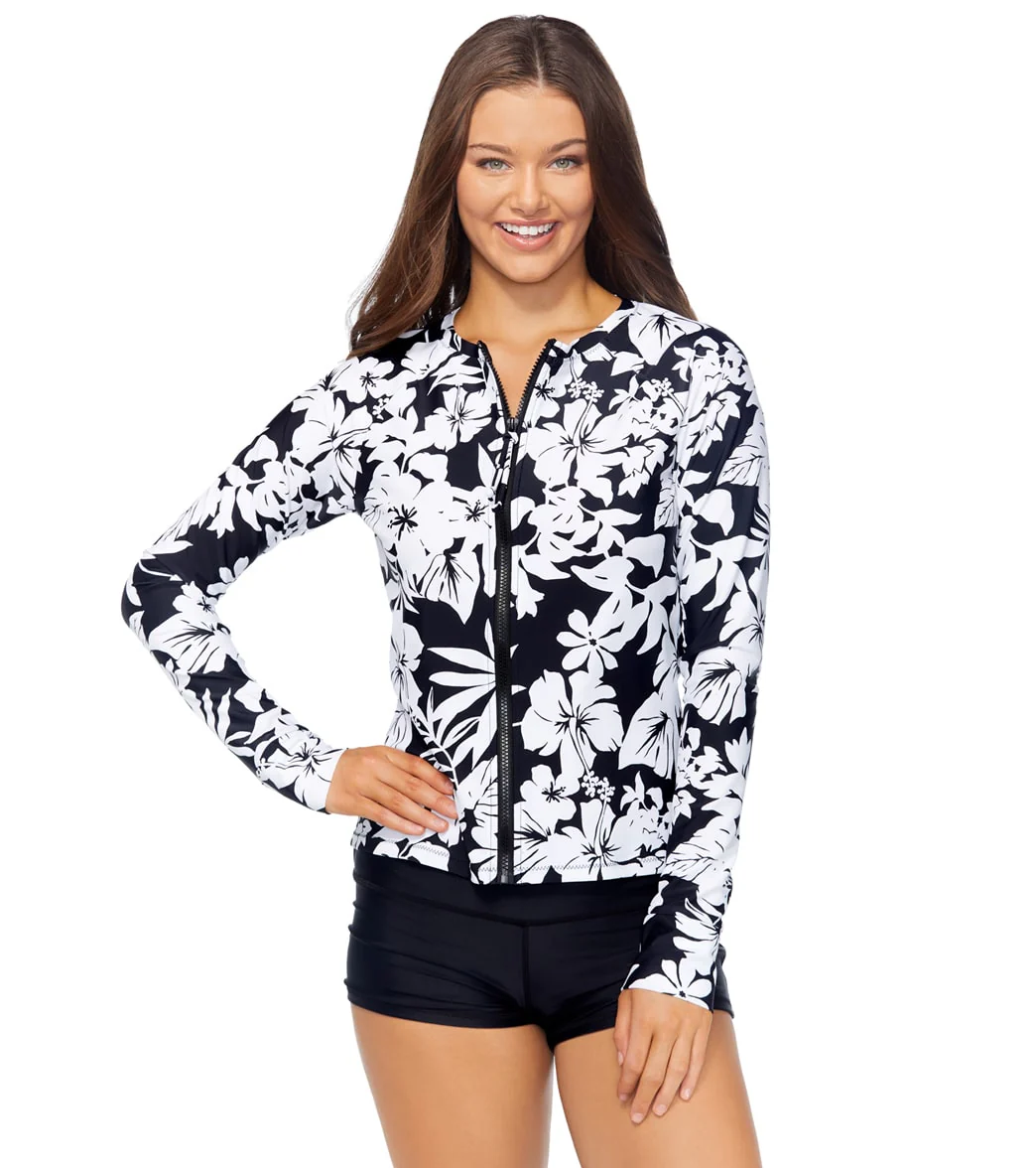 Raisins Women's Aloha Beach Front Zip Long Sleeve UPF 50 Rash Guard
