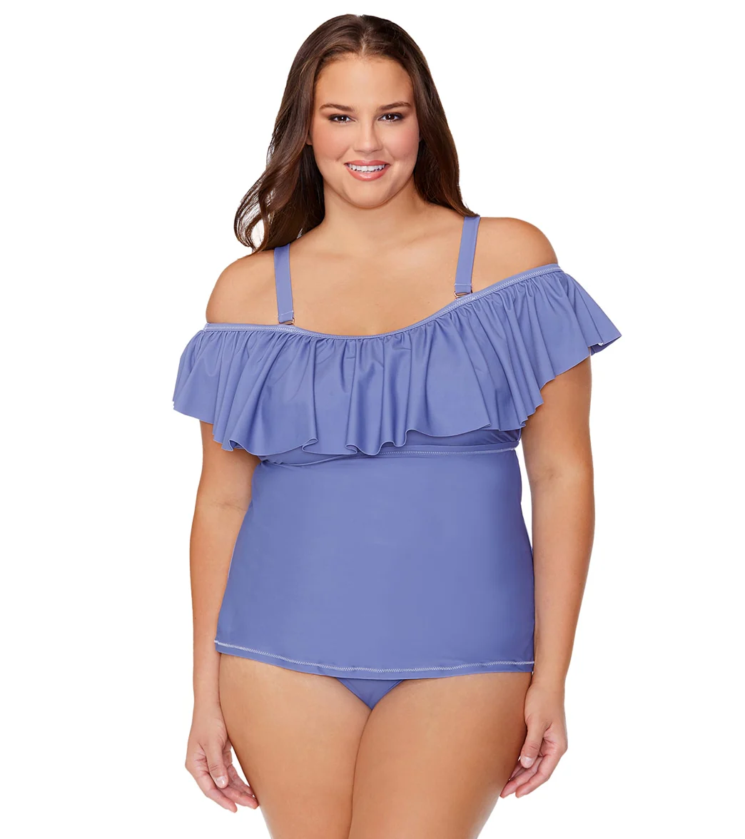 Raisins Women's Atlantic Solids Tortuga Plus Size Tankini Top
