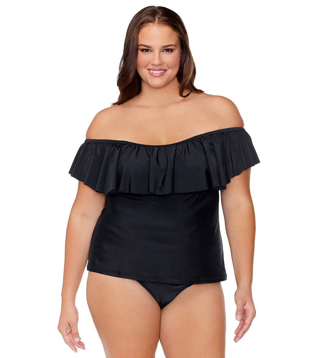 Raisins Women's Atlantic Solids Tortuga Plus Size Tankini Top - Image 9