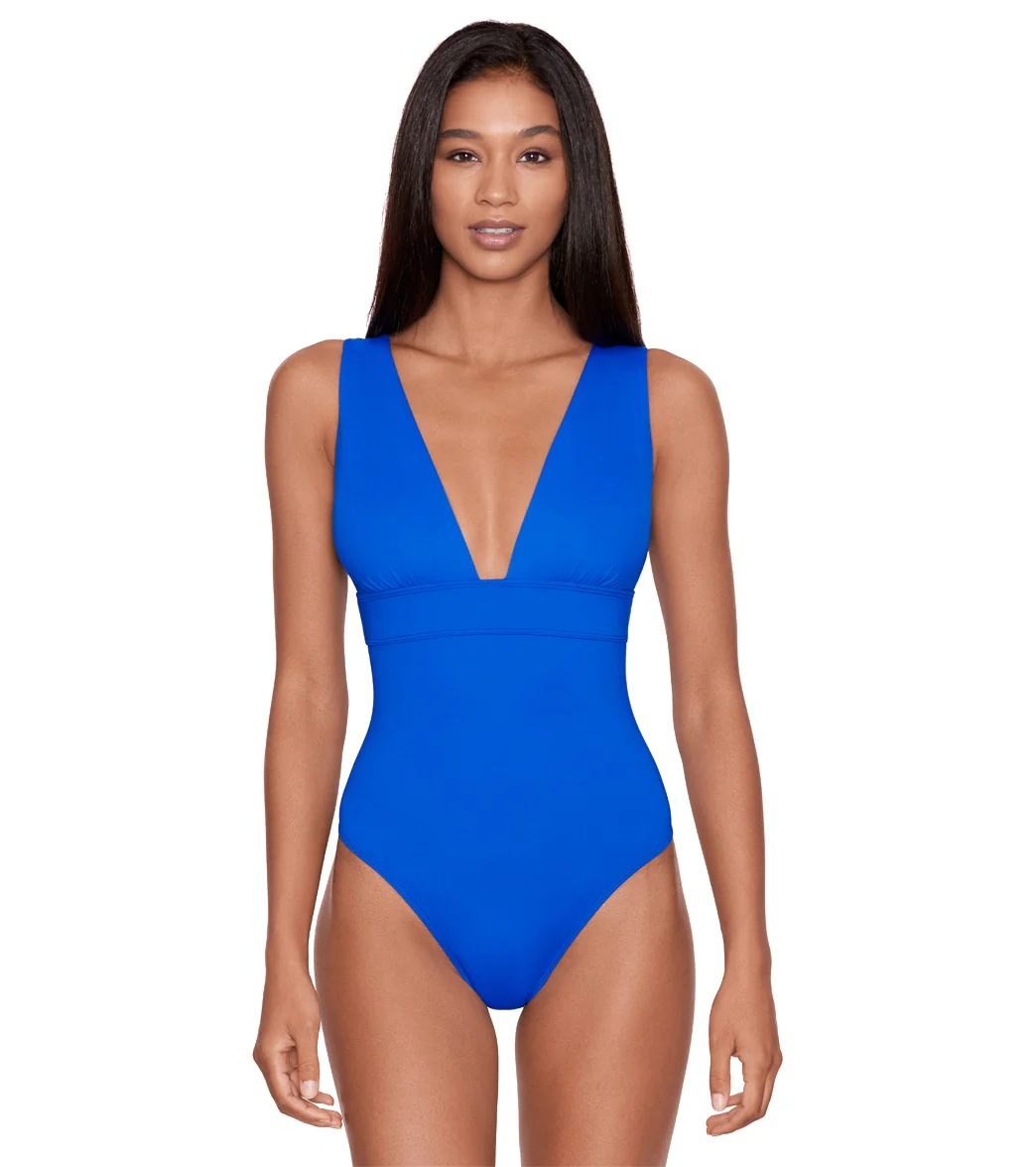 Ralph Lauren Women's Beach Club Solids Modern V-Neck One Piece Swimsuit