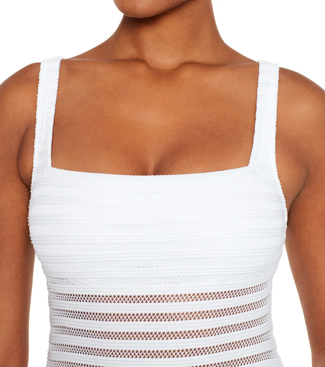 Ralph Lauren Women's Ottoman Mesh Square Neck One Piece Swimsuit - Image 10