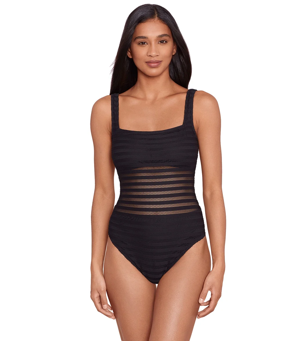 Ralph Lauren Women's Ottoman Mesh Square Neck One Piece Swimsuit - Image 13