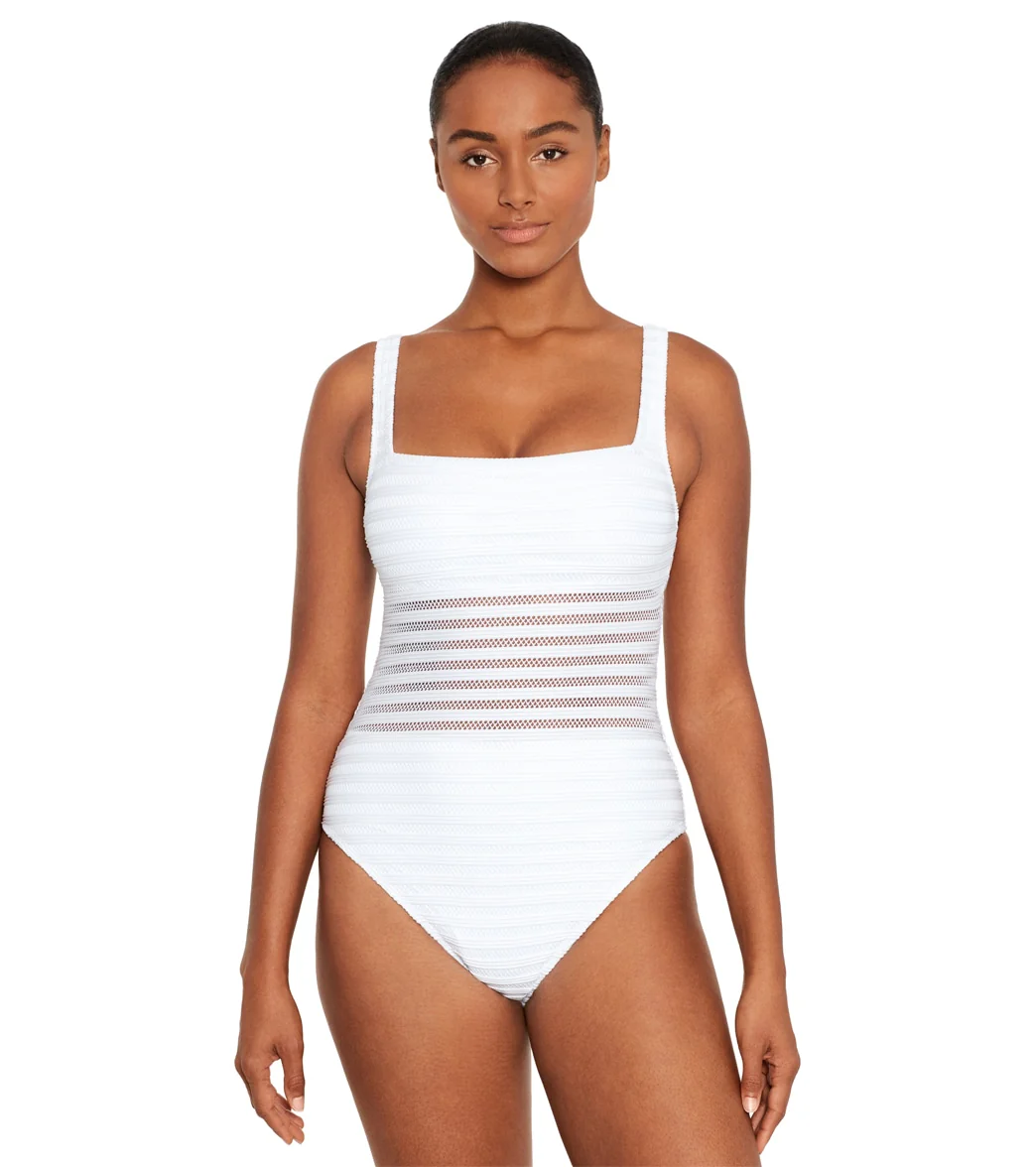 Ralph Lauren Women's Ottoman Mesh Square Neck One Piece Swimsuit - Image 7