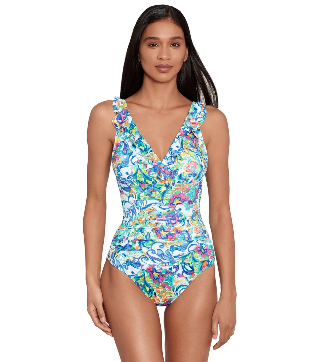 Ralph Lauren Women's Watercolor Paisley Ruffle Surplice One Piece Swimsuit - Image 5