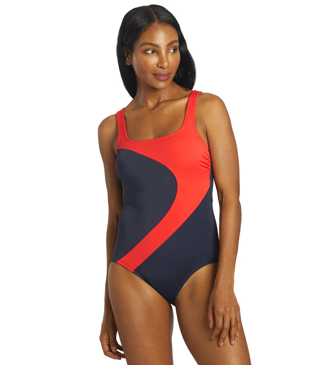 Reebok Women's Classic Colorblock High Neck One Piece Swimsuit